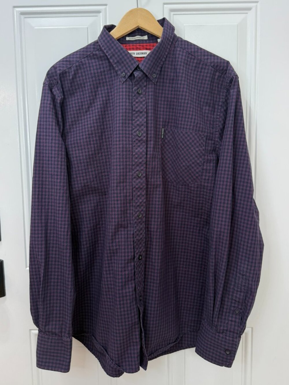 Ben Sherman Original Gingham Button-Down Shirt Purple Navy XXL - Picture 2 of 8